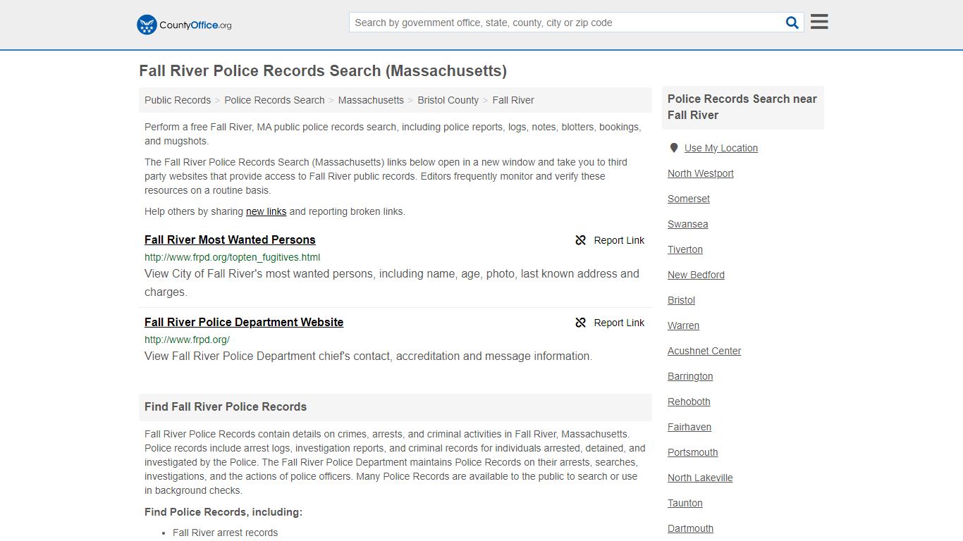 Police Records Search - Fall River, MA (Accidents & Arrest Records)